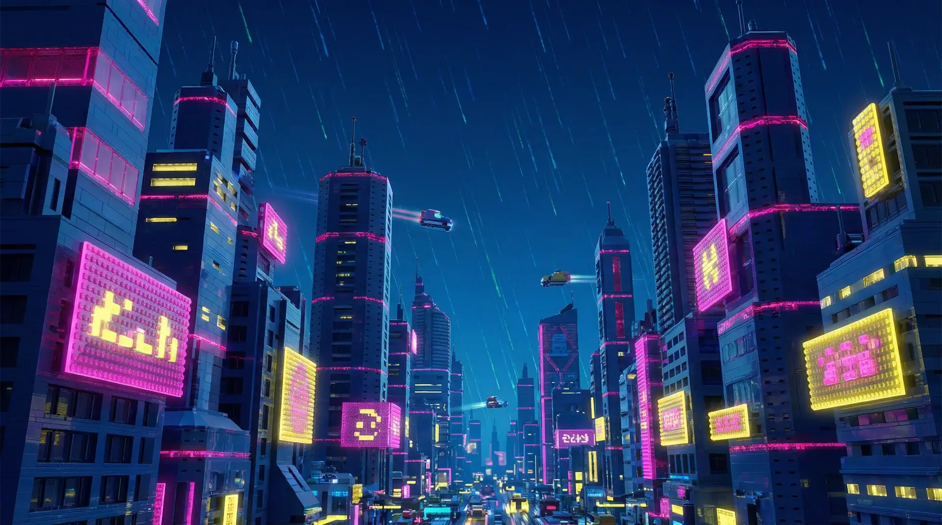 鸿运棋牌 赛博朋克积木不夜城全景 - 积木娱乐城